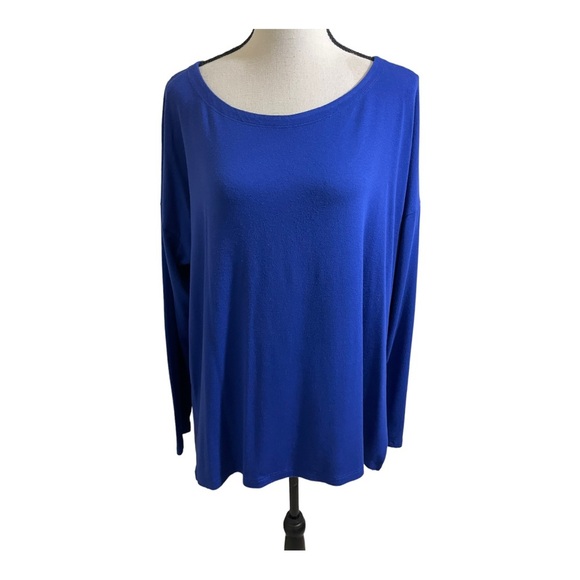 Eileen Fisher womens round neckline royal blue viscose blouse size large - Picture 3 of 10